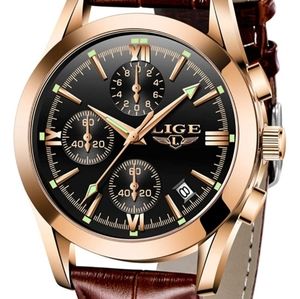 Mens Watch Leather Analog Quartz Wristwatch Men